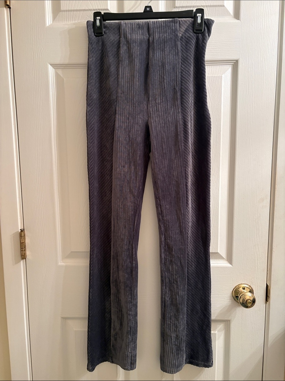 Wide Leg Velvet Rib Pants in Charcoal Gray